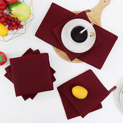 Homaxy 100% Cotton Waffle Weave Kitchen Dish Cloths, Ultra Soft Absorbent Quick Drying Dish Towels, 12 x 12 Inches, 18-Pack, Burgundy