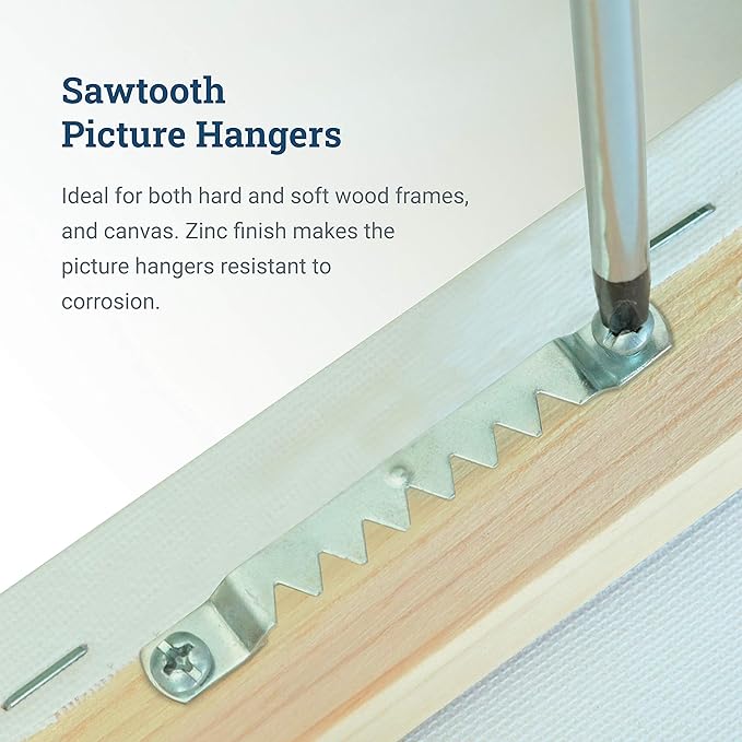 PHS Large Sawtooth Picture Hangers for Frames - 100 Pack Frame Hanging Hardware with Screws - Supports up to 10 lbs - Canvas Hangers for Walls - Picture Frame Hanger for Hanging Artwork