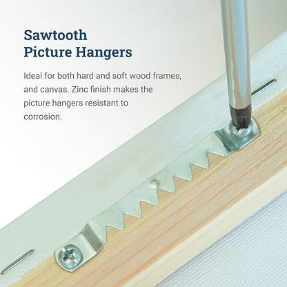 PHS Large Sawtooth Picture Hangers for Frames - 100 Pack Frame Hanging Hardware with Screws - Supports up to 10 lbs - Canvas Hangers for Walls - Picture Frame Hanger for Hanging Artwork