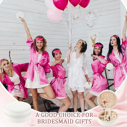 6 Pcs Travel Jewelry Case Bridesmaid Gift Boxes Jewelry Travel Organizer Small Round Jewelry Box Mini Storage PU Leather