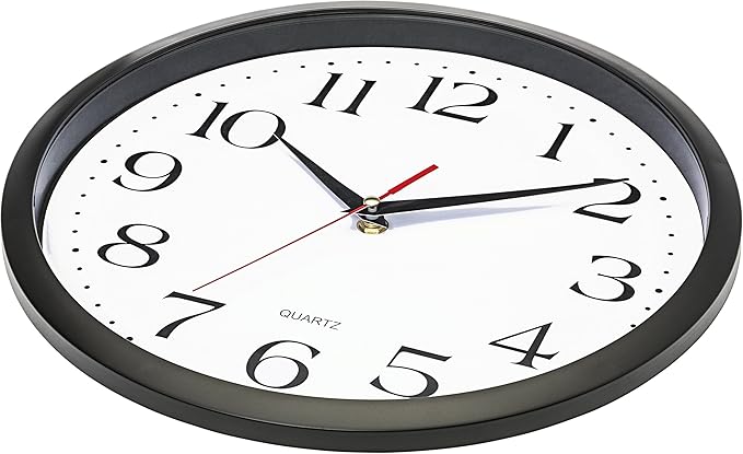 Bernhard Products Black Wall Clock Silent Non Ticking 12 Inch Quality Quartz Battery Operated Round Easy to Read Home/Office/Kitchen/Classroom/School Clocks