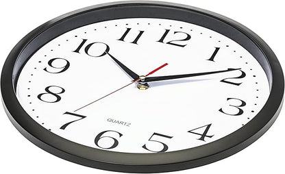 Bernhard Products Black Wall Clock Silent Non Ticking 12 Inch Quality Quartz Battery Operated Round Easy to Read Home/Office/Kitchen/Classroom/School Clocks