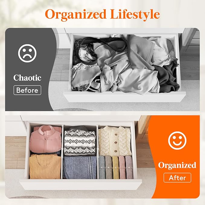 Lifewit 8" Tall 6 Pack Drawer Dividers, 13.8"-22.2" Adjustable Deep Drawer Organizer Clothes, Expandable White Plastic Separators for Dresser, Kitchen, Cabinet, Closet, Office Organization & Storage