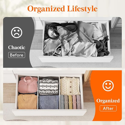 Lifewit 8" Tall 6 Pack Drawer Dividers, 13.8"-22.2" Adjustable Deep Drawer Organizer Clothes, Expandable White Plastic Separators for Dresser, Kitchen, Cabinet, Closet, Office Organization & Storage
