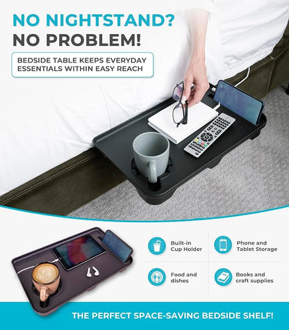 Stander Wonder Bedside Shelf, Bedside Caddy Organizer & Bunk Bed Shelf, Space-Saving Floating Nightstand for Seniors & Dorm Rooms, Bedside Tray Table with Phone Holder, Cup Holder & Cable Organizer