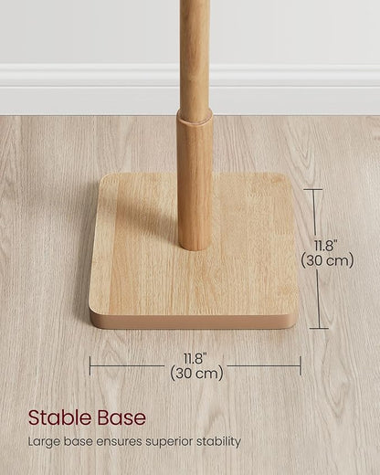 VASAGLE Solid Wood Coat Rack, Free Standing Hall Coat Tree with 8 Hooks, 3 Height Options, for Coats, Hats, Bags, Purses, for Entryway, Hallway, Rubberwood Hooks and Pole, Natural Beige URCR010N01