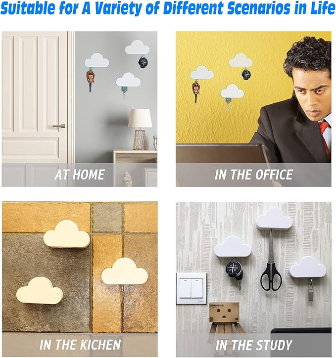 Meyerascal 2PCS White Cloud Magnetic Key Holder for Wall, Strong Magnetic to Securely Hang Multiple Keys and Keychain, Novelty Cute Home Decorations, Easy to Install and Convenient to Use.(2 White)