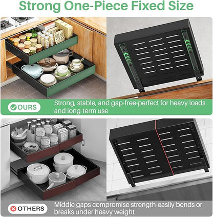 2Pack Pull out Cabinet Organizer, 21"Deep, 20"Wide Full-extension Heavy Duty Slide out Drawers Fixed with Adhesive Nano, Roll Out Shelves Sliding Cabinet for Kitchen,Bathroom,Pantry,Under Sink(Black)