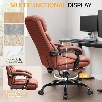 Office Chair, Executive Big and Tall Leather Desk Chairs with Footrest, Ergonomic Breathable Computer Chair with Adjustable High Back, Lumbar Support Swivel PC Chairs with Rocking Function