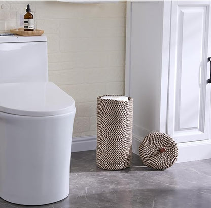 Toilet Paper Holder, Boho Decor Toilet Paper Storage Stand for Bathroom,Cotton Handmade Woven Paper Basket for Mega Roll,3 Rolls of Toilet Tissue Storage (Black)