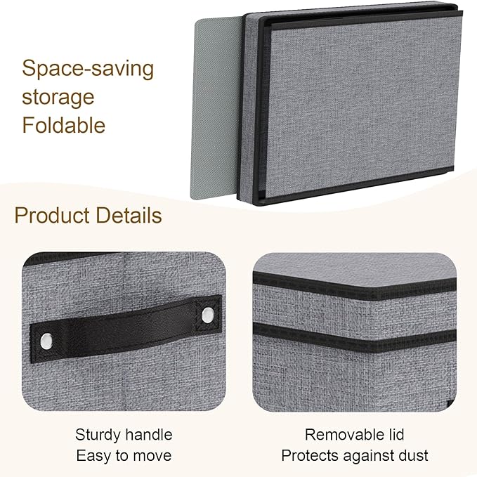 YheenLf Storage Boxes, 7.1 x 9.1 x 13 Inch Closet Organizers for Shelves Bedroom Office with Handles, Storage Bins with Lids, Gray, 3-Pack