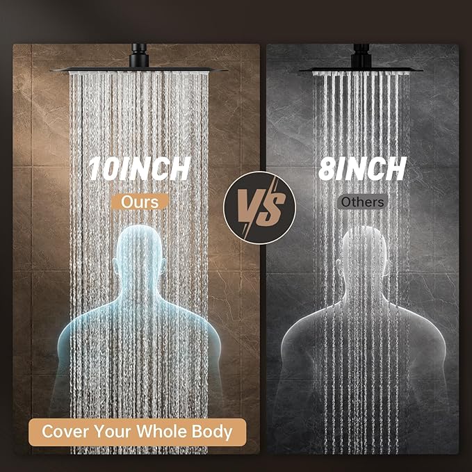 Veken All Metal 10" Black Shower Head with Handheld, Luxurious Square Double Rain Shower Heads with Spray Combo, Dual High Pressure Detachable Rainfall Showerhead with Arm,Bathroom Upgrade,Matte Black