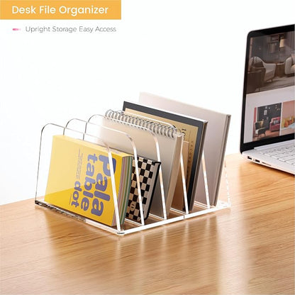 HeZone Desk File Organizer,5-Section Vertical Clear File Organizer File Holder Folder Holder Mail Sorter Acrylic Stand Rack,Office Organization for Home, Office & Classroom(1 Pack)