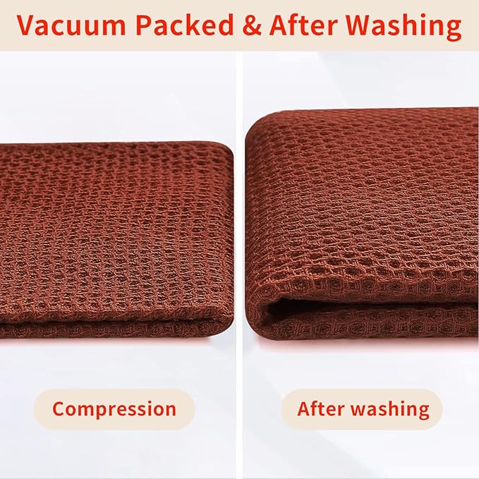 Homaxy 100% Cotton Waffle Weave Kitchen Dish Cloths, Ultra Soft Absorbent Quick Drying Dish Towels, 12 x 12 Inches, 18-Pack, Rust
