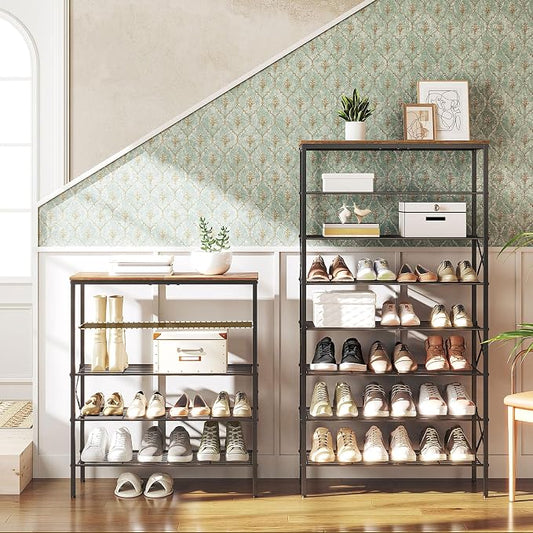 YATINEY 8 Tier Shoe Rack, Shoe Storage Organizer, Large Capacity Shoe Shelf Holds 32 Pairs of Shoes, Sturdy and Stable, for Entryway, Hallway, Closet, Dorm Room, Rustic Brown SS08BR