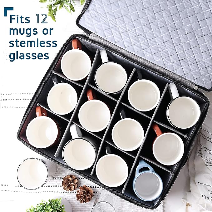 STORAGEBUD China Storage Containers Hard Shell, 8 Piece Flatware & Utensil with Mug Storage, Wine Glass 4 Dish Platter Case, Padded Dinnerware Containers, (sb-hds-09)