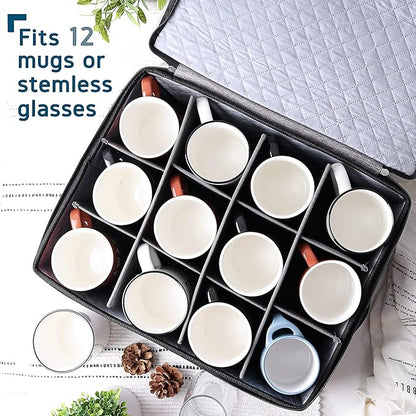 STORAGEBUD China Storage Containers Hard Shell, 8 Piece Flatware & Utensil with Mug Storage, Wine Glass 4 Dish Platter Case, Padded Dinnerware Containers, (sb-hds-09)