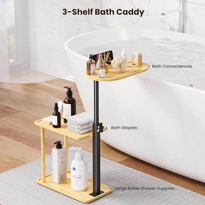Bathtub Tray Table, Freestanding Bath Side Table Tub Tray Caddy, 3 Layer Bamboo Bath Board Shelf, Bathtub & Bathroom Accessories, New Home Gift for Mom, Housewarming, Anniversary, Wedding