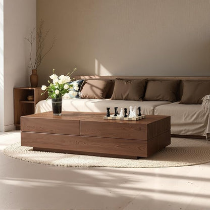 Mid-Century Modern Farmhouse 47.2-81.8" Expandable Coffee Table，Adjustable Center Table with Large Storage for Living Room, Walnut