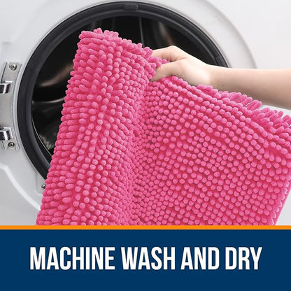OLANLY Large Bathroom Rugs 44x32, Extra Soft Absorbent Chenille Bath Rugs, Rubber Backing Quick Dry, Machine Washable Bath Mats for Bathroom Floor, Tub and Shower, Home Decor Accessories, Hot Pink