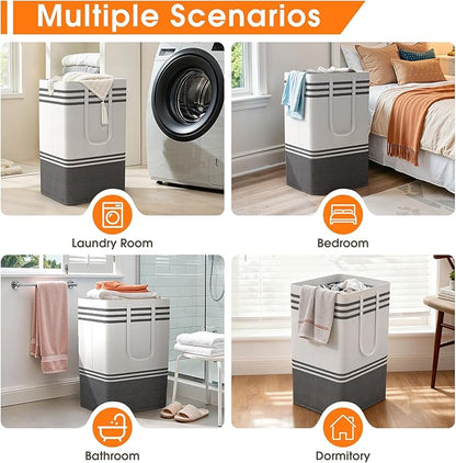 2 Pack Large Home Laundry Basket, Laundry Hamper, Freestanding Waterproof Dirty Clothes Bag, Tall Clothes Hamper - Extended & Reinforced Handles for College Dorm, Family (Light Grey/88L)