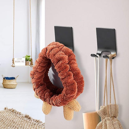 Razor Holder Shaver Hook Hanger Stand Caddy (4 Pack) Self Adhesive Stick on Hook Heavy Duty Stainless Steel Phone Holder for Shower, Tools for Hanging Washcloth Towel Loofah for Bathtub Wall, Black