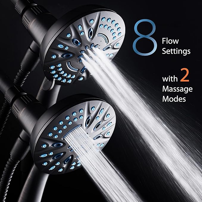 AquaCare Magneton High-Pressure 8-mode Handheld Shower Head with Magnetic Guidance Docking System - 2 Magnetic Brackets, 5 inch Face, Hygienic Jets, 6 ft. Stainless Steel Hose/ORB Finish