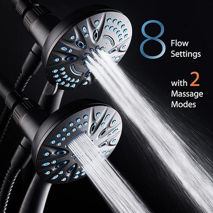 AquaCare Magneton High-Pressure 8-mode Handheld Shower Head with Magnetic Guidance Docking System - 2 Magnetic Brackets, 5 inch Face, Hygienic Jets, 6 ft. Stainless Steel Hose/ORB Finish