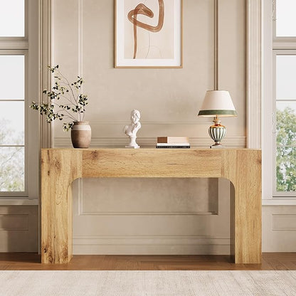GarveeHome 63 in Farmhouse Console Table, Narrow Wood Entryway Sofa Table Behind Couch, Slim Rustic Hallway Furniture for Living Rooms, Foyers & Apartments, Oak