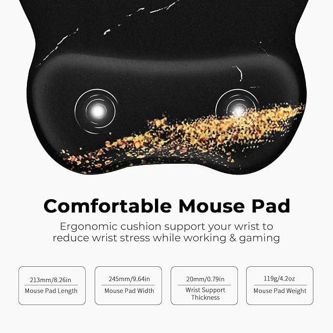 EooCoo Ergonomic Mouse Pad with Wrist Support, Mousepad with Memory Foam Wrist Rest and Non-Slip Base for Computer, Cafe, Home & Office, 9.64 x 8.26 in Office Desk Accessories