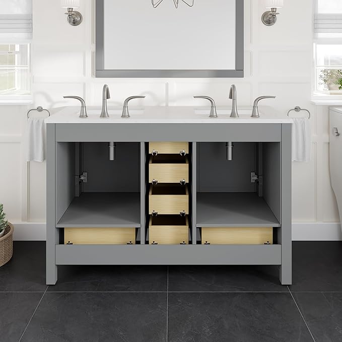 Eviva Aberdeen 48 Inch Bath Vanity with Sink- Gray Bathroom Vanity with Carrara Quartz Top