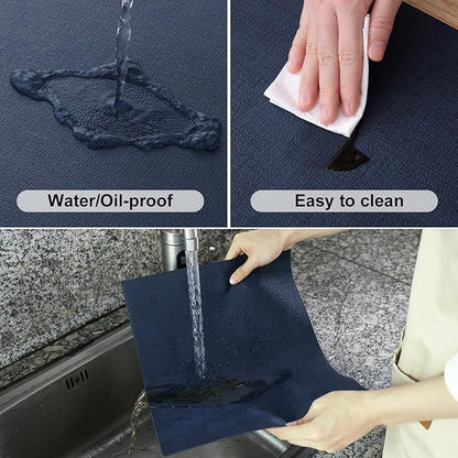 Homaxy Faux Leather Heat Resistant Placemats for Dining Table Set of 12, Waterproof Wipeable Washable PU Table Mats, Easy to Clean Anti-Slip Place Mats, 11.8" x 17", Navy Blue