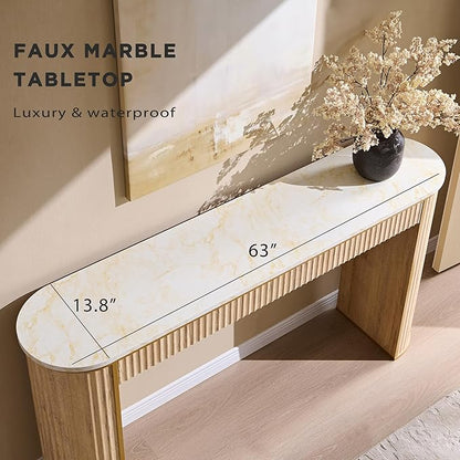 OKD Modern Fluted Console Table, 63" Long Narrow Entryway & Sofa Tables for Hallway, Tall Accent Table Behind Couch for Foyer Living Room, Natural Oak