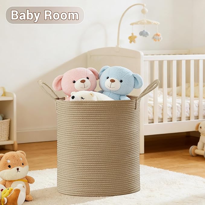 SunNewt Tall Laundry Basket with Handles, 88L Portable Dirty Clothes Hamper, Boho Cotton Rope Storage Bin for Blankets Kids Toys Gifts, Large Organizer for Baby Nursery Bedroom Bathroom, Jute