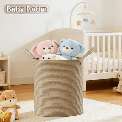 SunNewt Tall Laundry Basket with Handles, 88L Portable Dirty Clothes Hamper, Boho Cotton Rope Storage Bin for Blankets Kids Toys Gifts, Large Organizer for Baby Nursery Bedroom Bathroom, Jute