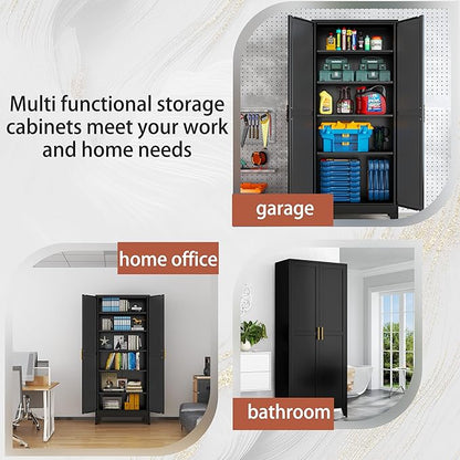 Kitchen Pantry Storage Cabinet with Doors and Adjustable Shelves, Metal ClosetMaid Food Pantry Cabinets, 75" Tall Freestanding Cupboard for Kitchen, Laundry or Utility Room, Black