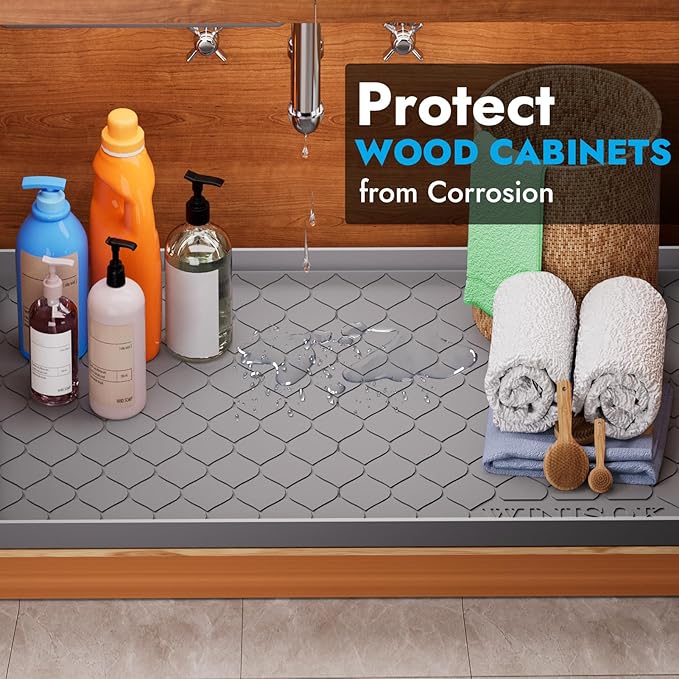 Winisok Silicone Under Sink Mat 22" x 22", kitchen Essentials and Gadgets, Shelf liner and Cabinet Protector, Home Organizers and Storage, Waterproof Bathroom Tray