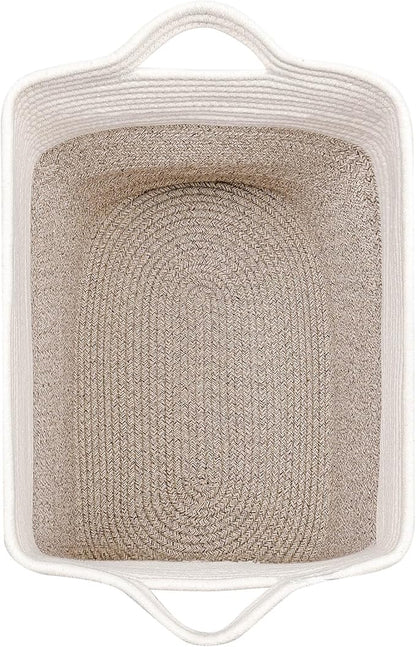 Tall Storage Baskets for Clothes Fabric Cotton Rope Storage Basket bin with Handles, Decorative Woven Basket for Living Room,Closet Organizer Blankets, and 2bags Brown 17.8×W12.5×H17.9)