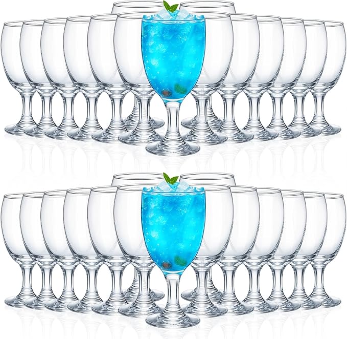 Patelai Set of 30 Clear Glasses 16 oz Water Goblet Glass Stemmed Water Glasses for Juice Wine Beer Tea Milk Cold Beverages Drinks Dishwasher Safe