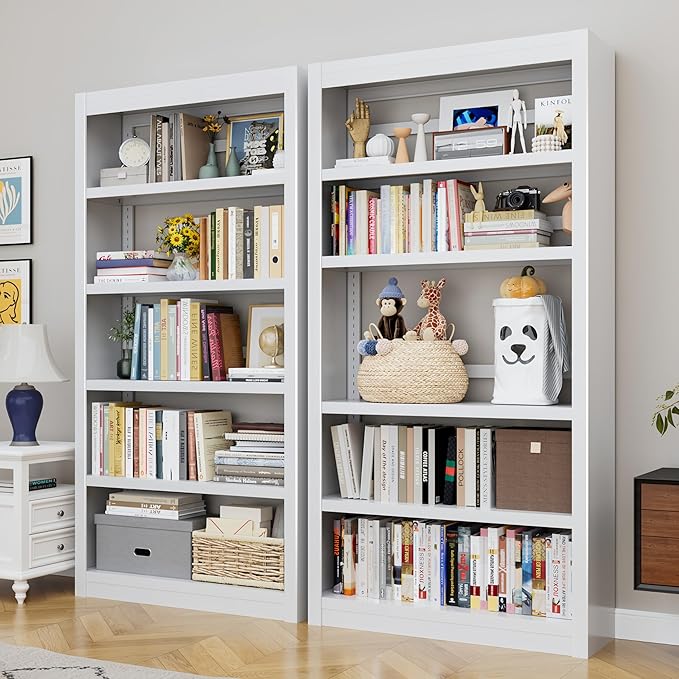 5-Tier Metal Bookshelf, 69" Tall White Bookcase with Adjustable Shelves, Heavy Duty Deep Book Shelves, Display Storage Shelving for Living Room, Home Office, Library, Bedroom