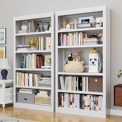 5-Tier Metal Bookshelf, 69" Tall White Bookcase with Adjustable Shelves, Heavy Duty Deep Book Shelves, Display Storage Shelving for Living Room, Home Office, Library, Bedroom