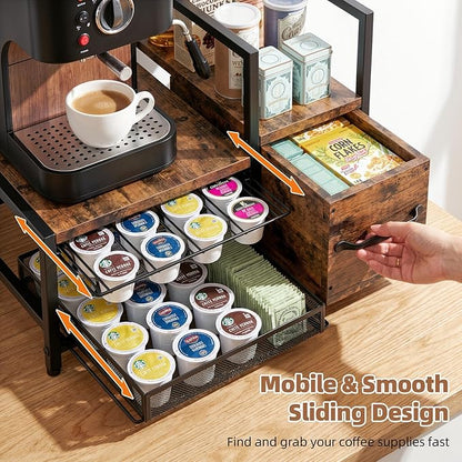 Kssiaz K Cup Holder, 2-tier Coffee Pod Holder for 48 Pods, K Cup Drawer Organizer with Sliding Storage Drawer, Coffee Bar Station Organizer for Countertop, Space Saving, Home & Office, Black