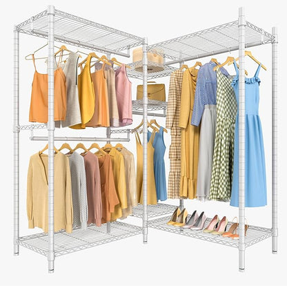 VIPEK L6 Heavy Duty Clothes Rack L Shape Clothing Rack 5-Tier Wire Garment Rack Freestanding Closet with 7 Adjustable Shelves & 4 Hanging Rods, 42.1" L x 42.1" W x 76.4" H, Max Load 850LBS, White