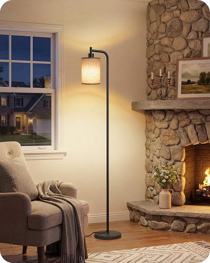 Dimmable Floor Lamp for Living Room with Remote and Foot Switch, Modern Standing, Corner Lamp,10W Bulb 3 Color Temperatures, for Bedroom, Office, Corner, ETL Listed, Black and Beige E19LD05