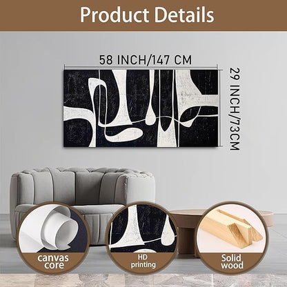 Tarfupth Black and White Abstract Wall Art for Living Room Minimalist Line Large Canvas Artwork for Bedroom Home Office Wall Decor Modern Canvas Prints 29"x58"