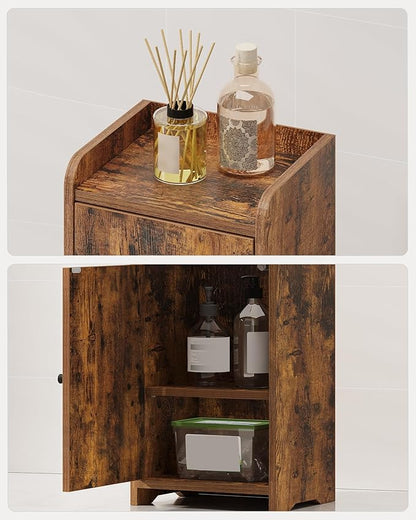 Hzuaneri Bathroom Storage Cabinet, Small Corner Floor Cabinet with 2 Doors and Adjustable Shelf, Narrow Toilet Paper Cabinets, Bathroom Organizer for Small Spaces, 7.9"D x 9.8"W x 29.5"H Rustic Brown