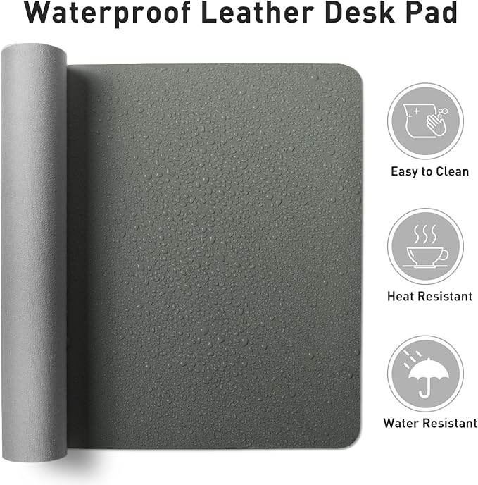Aothia Faux Leather Desk Mat - Non-Slip PU Leather Desk Blotter, Waterproof Writing Surface, Large Desk Pad for Office & Home (Jungle Green, 55" x 17")