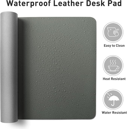 Aothia Faux Leather Desk Mat - Non-Slip PU Leather Desk Blotter, Waterproof Writing Surface, Large Desk Pad for Office & Home (Jungle Green, 55" x 17")
