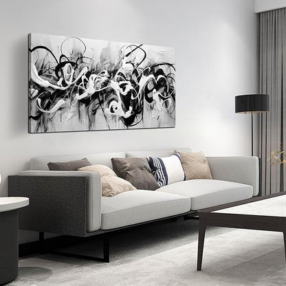 Abstract Canvas Wall Art for Living Room Bedroom Office Black and White Wall Art Abstract Line Picture Framed Wall Decor Modern Canvas Prints 24x48 In