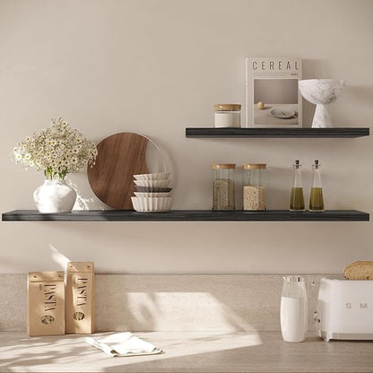 JPND Wall Shelf Set of 2,Dark Wood Floating Shelves 36 in W x 10 in D x 1 in H, Wooden Floating Wall Shelf with Invisible Brackets for Living Room/Bedroom/Bathroom/Kitchen Storage and Decor
